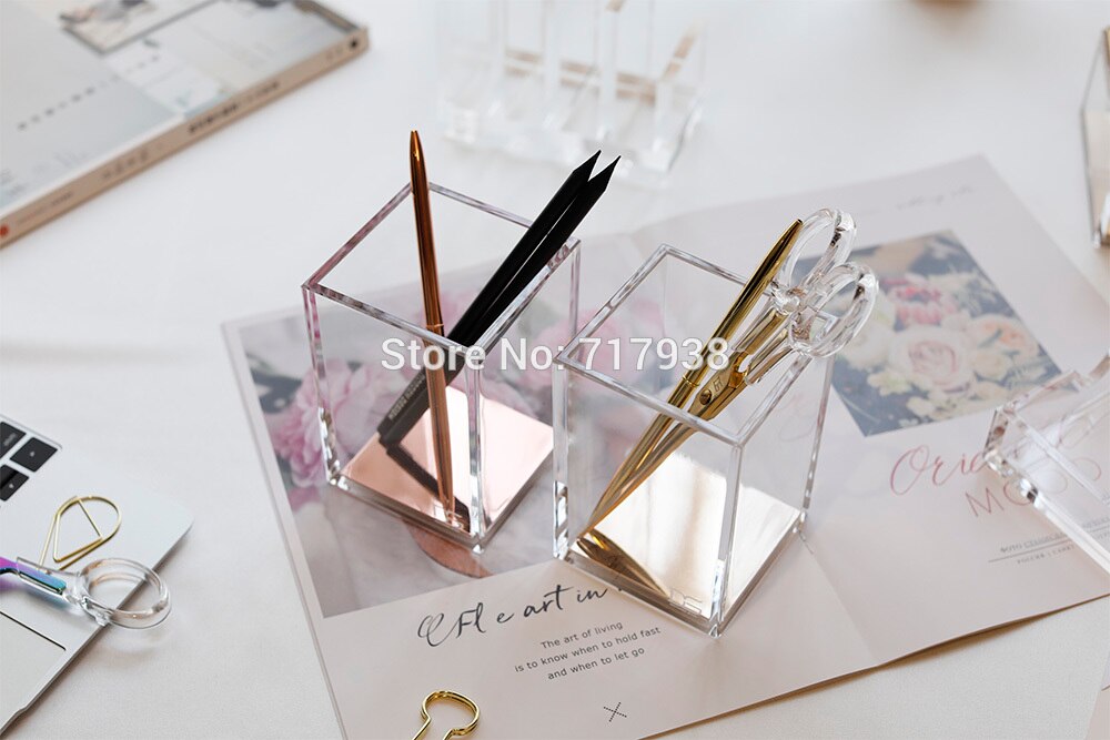 yellow gold /rose gold Acrylic Pencil and Pen Holder, Desktop Stationery Organizer Modern