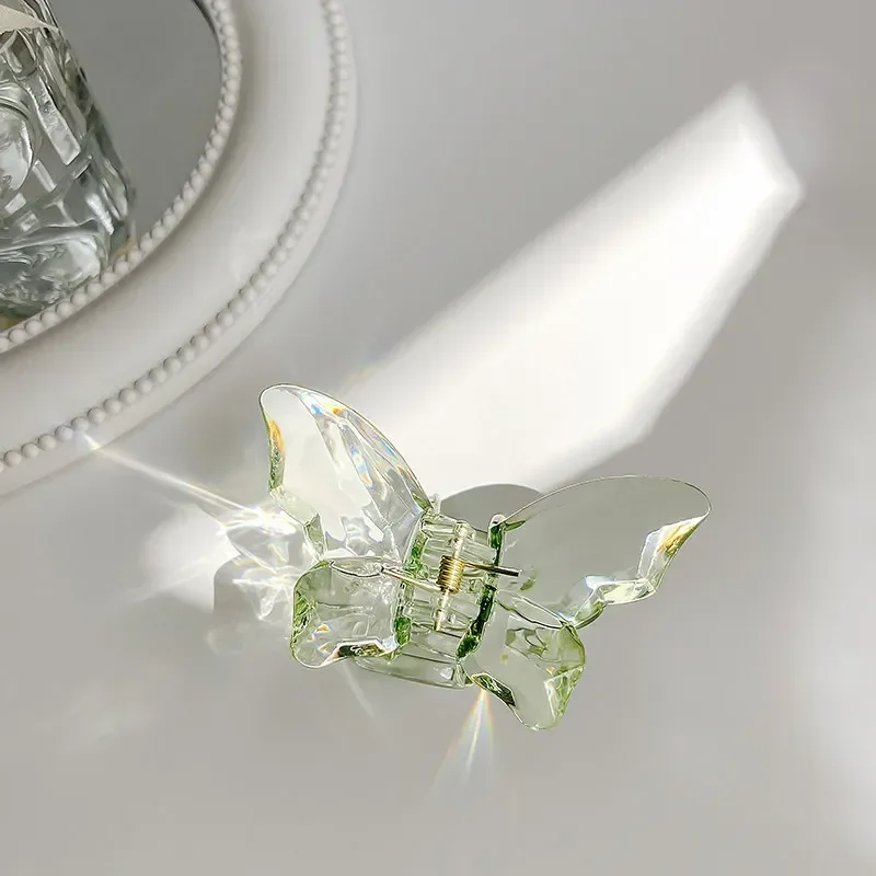 Pinza para el pelo de sirena y mariposa de cristal para niña, pinza para la cabeza trasera, pinzas para el pelo grandes transparentes, horquillas, tocado, accesorios para el cabello: Azul
