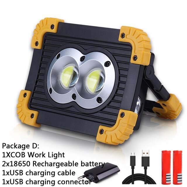 Powerful 200W 2 COB LED Work Light Handheld Searchlight Waterproof Spotlight Portable Work Lamp Emergency Light: Package C
