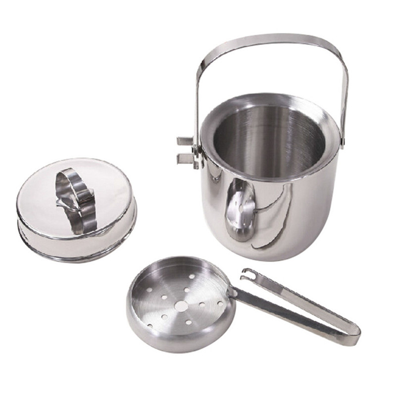 High Grade Ice Cube Container Stainless steel Double Walled 1L Ice Bar Bucket with Tongs Lid Ice Home Bar Beer Wine Cooler