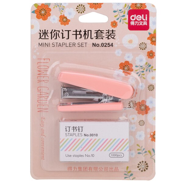 Mini juego de grapadora manual con 1000 Uds. No.10 grapas grapadora papelería oficina engrapadora útiles escolares A6509: Pink