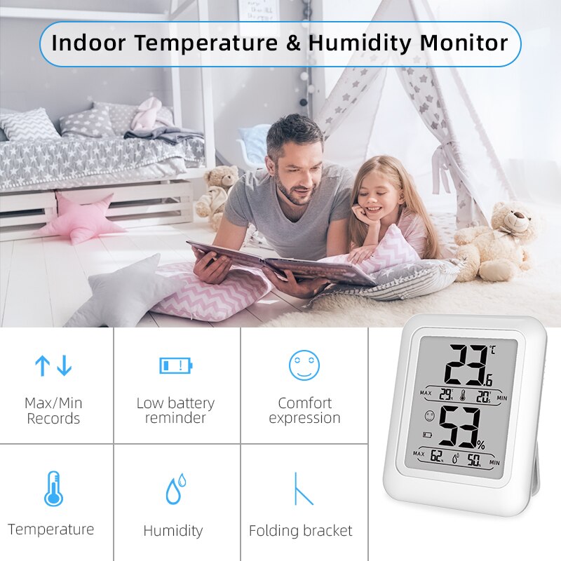 FABISENS – Mini thermomètre numérique et hygromètre, capteur de température et humidité de la pièce intérieure, Station météo Portable
