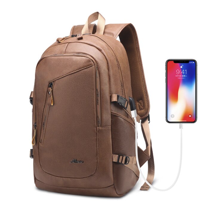 Leather Splashproof 16inch Laptop Backpack Anti Theft Men Backpack Travel Teenage Backpack bag male bagpack mochila: Chocolate