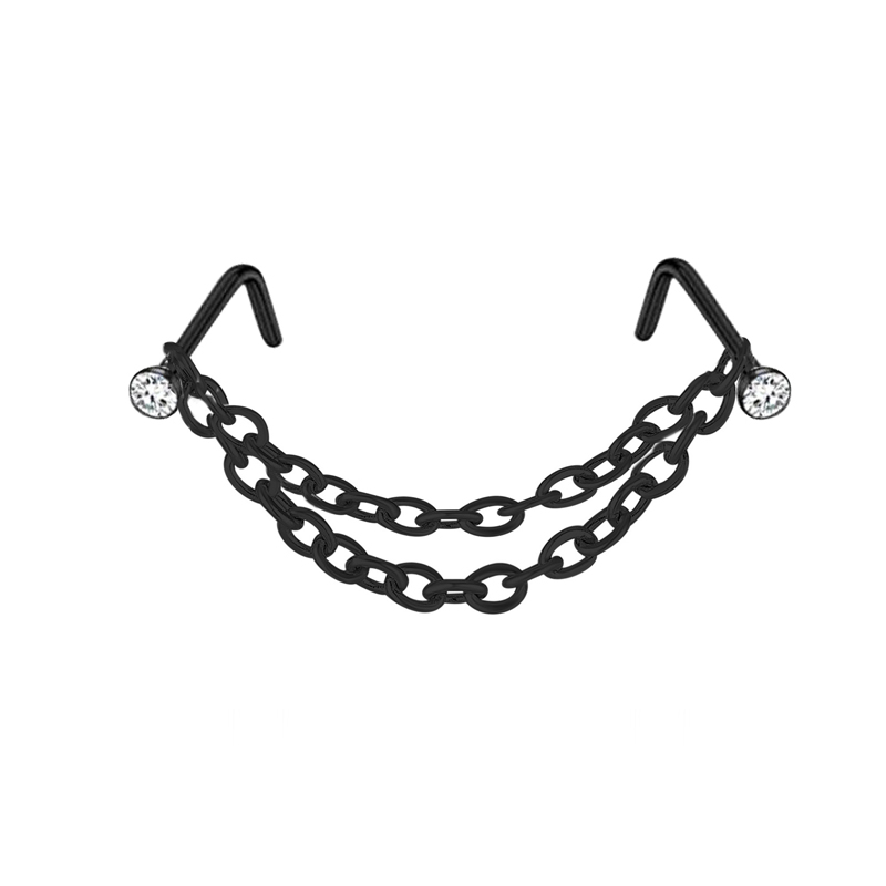 Stainless Steel Double Nose Piercing Chain Nose Chain for Woman Nostril Piercing Nose Stud Decoration Piercing Chain