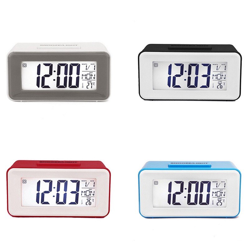 Horloge numérique de bureau rétro-éclairé 12/24 H, contrôle du son, 8 sonneries d&#39;alarme pour chambres d&#39;enfants, horloge électronique simple