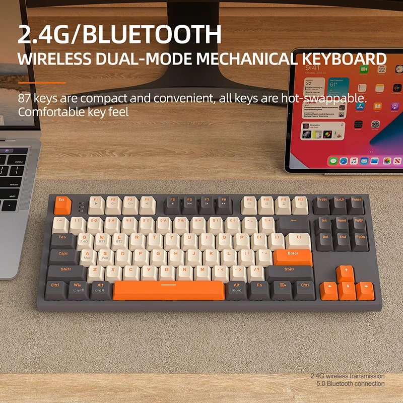 Teclado mecánico inalámbrico 2,4G BT5.0, teclas PBT para juegos de e-sports, 2 modos, receptor de TYPE-C USB, estructura de junta intercambiable en