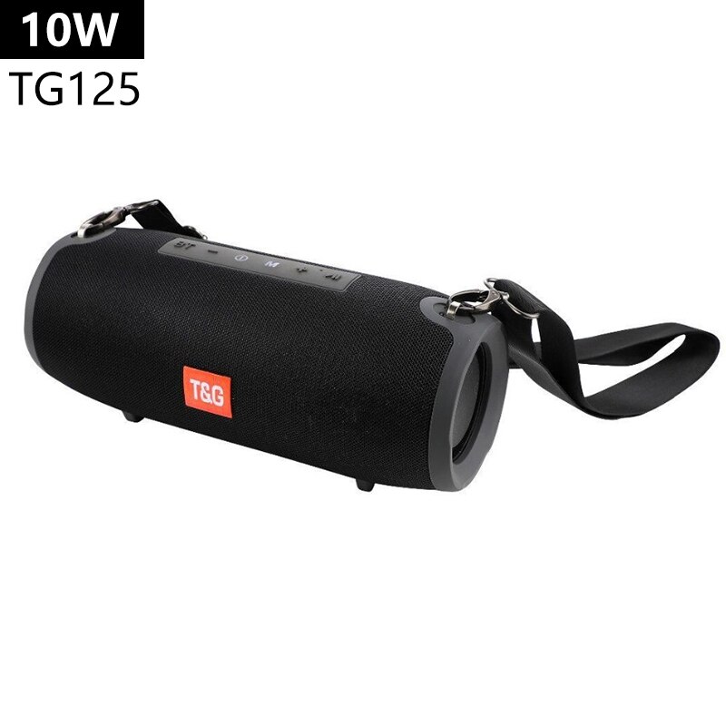 20W High-power Portable Speakers TG125 Outdoor Waterproof Battle Drum Wireless Speaker FM Radio loudspeaker USB Port AUX Input: 10W-900g-Black