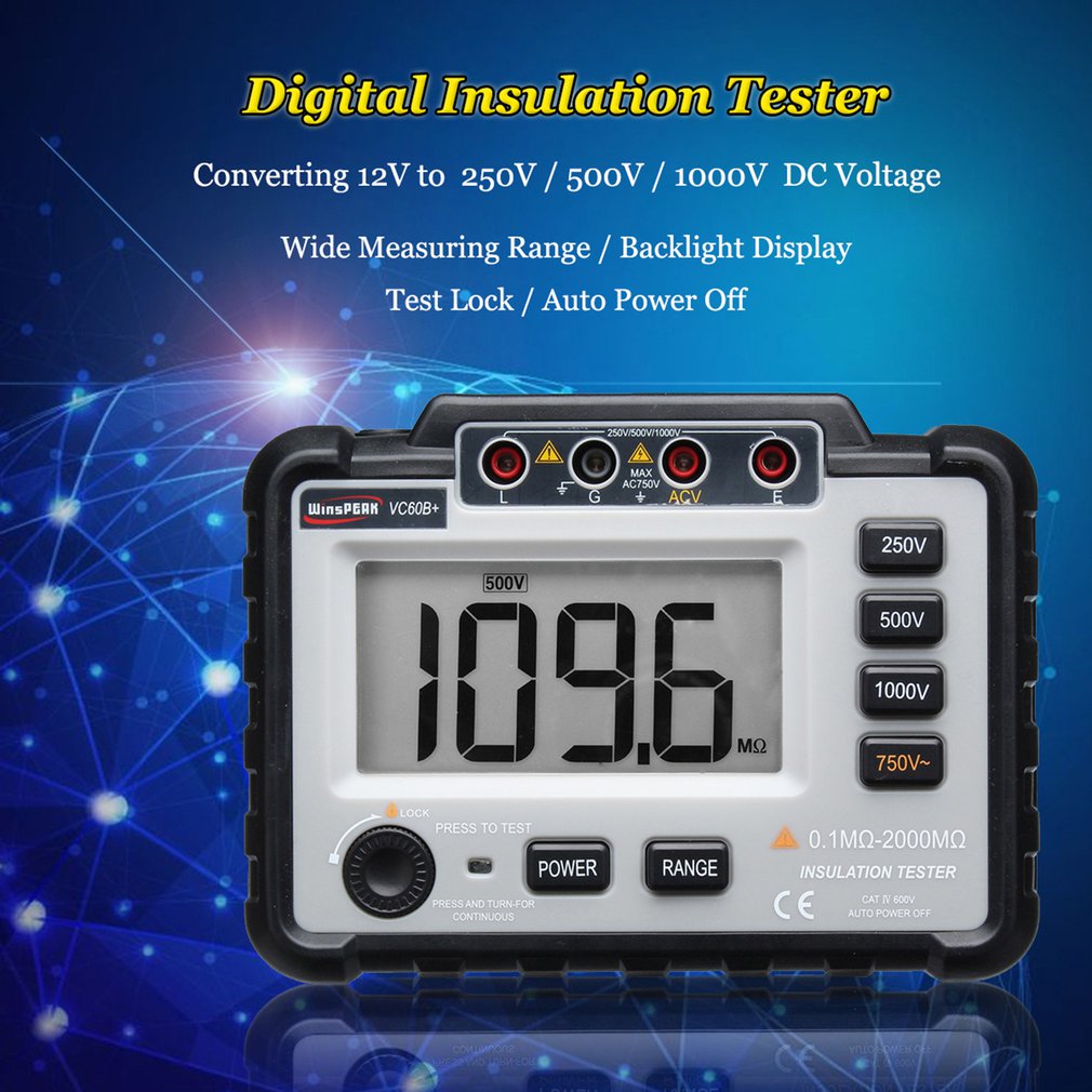 VC60B + Digital Insulation Resistance Tester Earth Ground Meter Megger Megohmmeter Portable Volt Voltmeter Multimeter