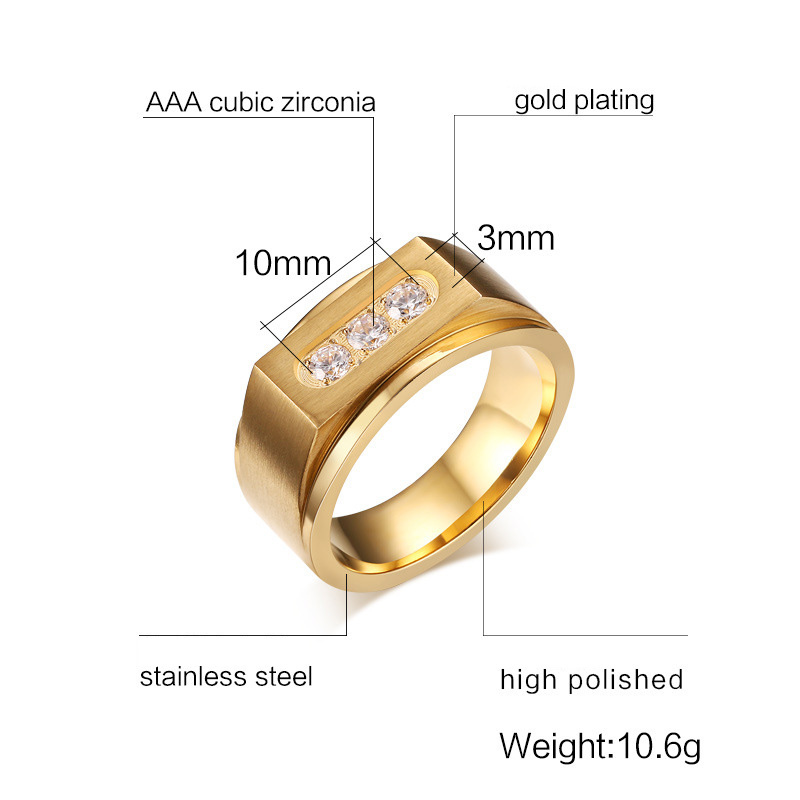 Classic Gold Kleur Zirkoon Mannen Ringen Mode Man Wedding Bands Sieraden Voor Mannelijke Vriend Beste Cadeau