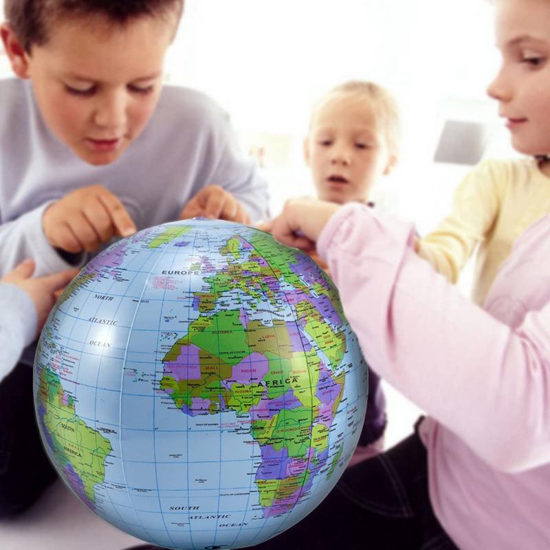 12" PVC Inflatable Globe Beach Ball World Globes Earth Blow Up World Globe Beach Ball For Beach Playing Kids Toys Having Fun