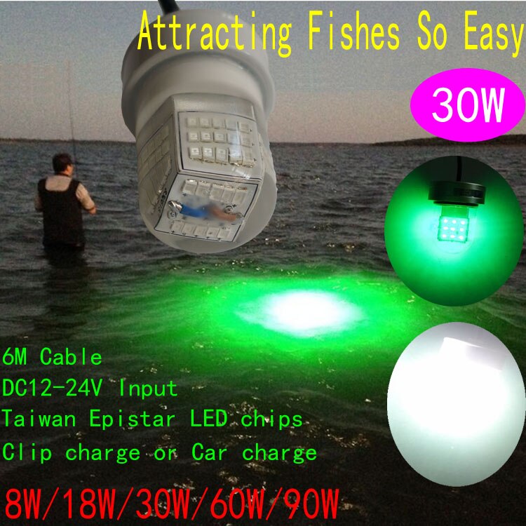 IP68 Onderwater Led Vissen Aantrekken Vissen Licht 30W Vissen Lokken Licht Voor Vissersboot