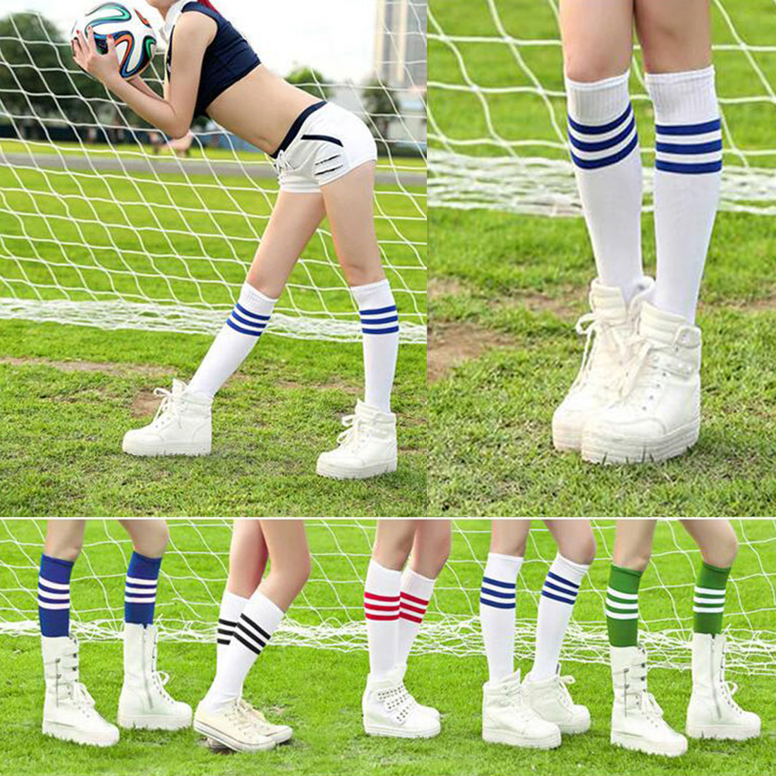 1 Pair Adult Striped Thicken Soccer Baseball Football Socks Over Knee Ankle Sports Long Cotton Socks for girl Women