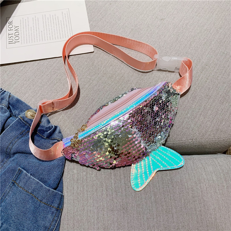 Kids Leather Wasit Bag Shinny Sequins Fanny Packs Baby Girls Phone Coin Purse Belt Bag Boy Chest Bag Fanny Pack: pink