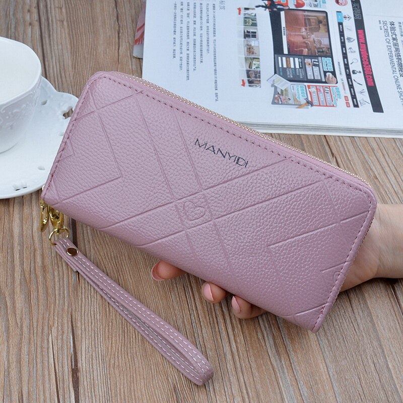 Femmes grande capacité portefeuille en cuir pochette Double fermetures à glissière bracelet porte-cartes de sac à main téléphone poche longue sac à main dames Carteras: 4