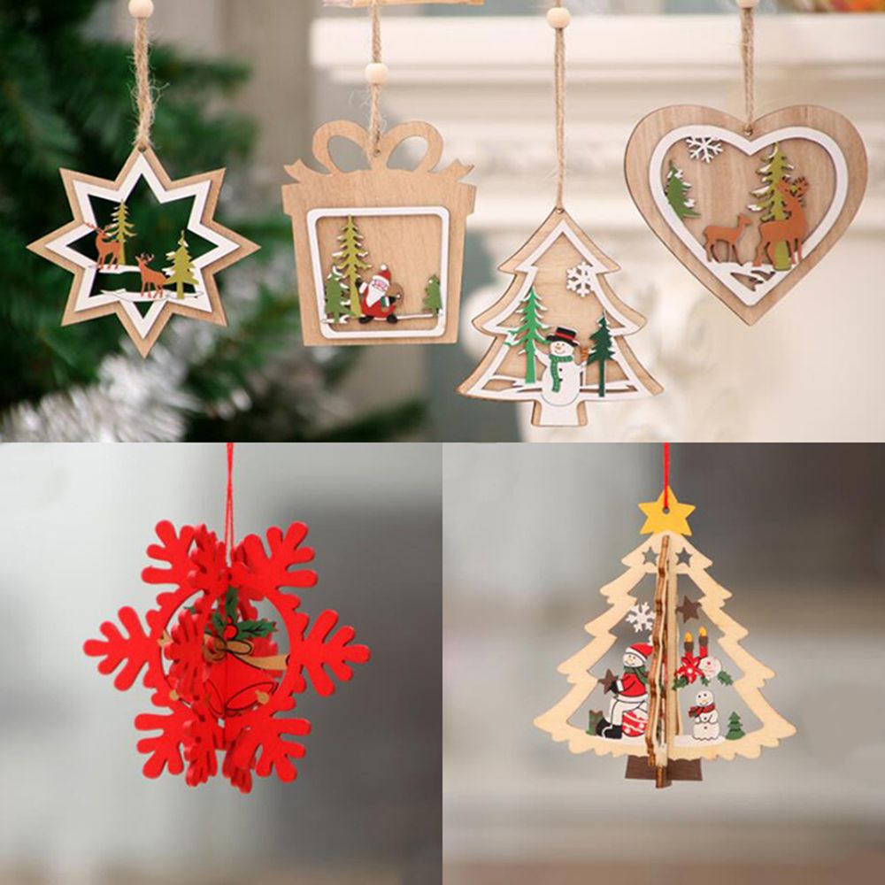 Diy røde jule snefnug & stjerne & træ træ vedhæng ornamenter hjem jul fest juletræ børn dekorationer