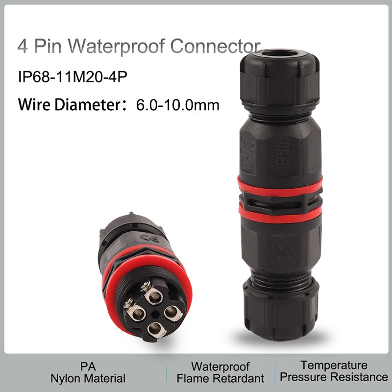 Conector a prueba de agua IP68, forma de E/S/T, 2/3/4/5 Pines, adaptador de Terminal eléctrico, conector de Cable para conexión de luz LED al aire libre: 4P M20 I Shape
