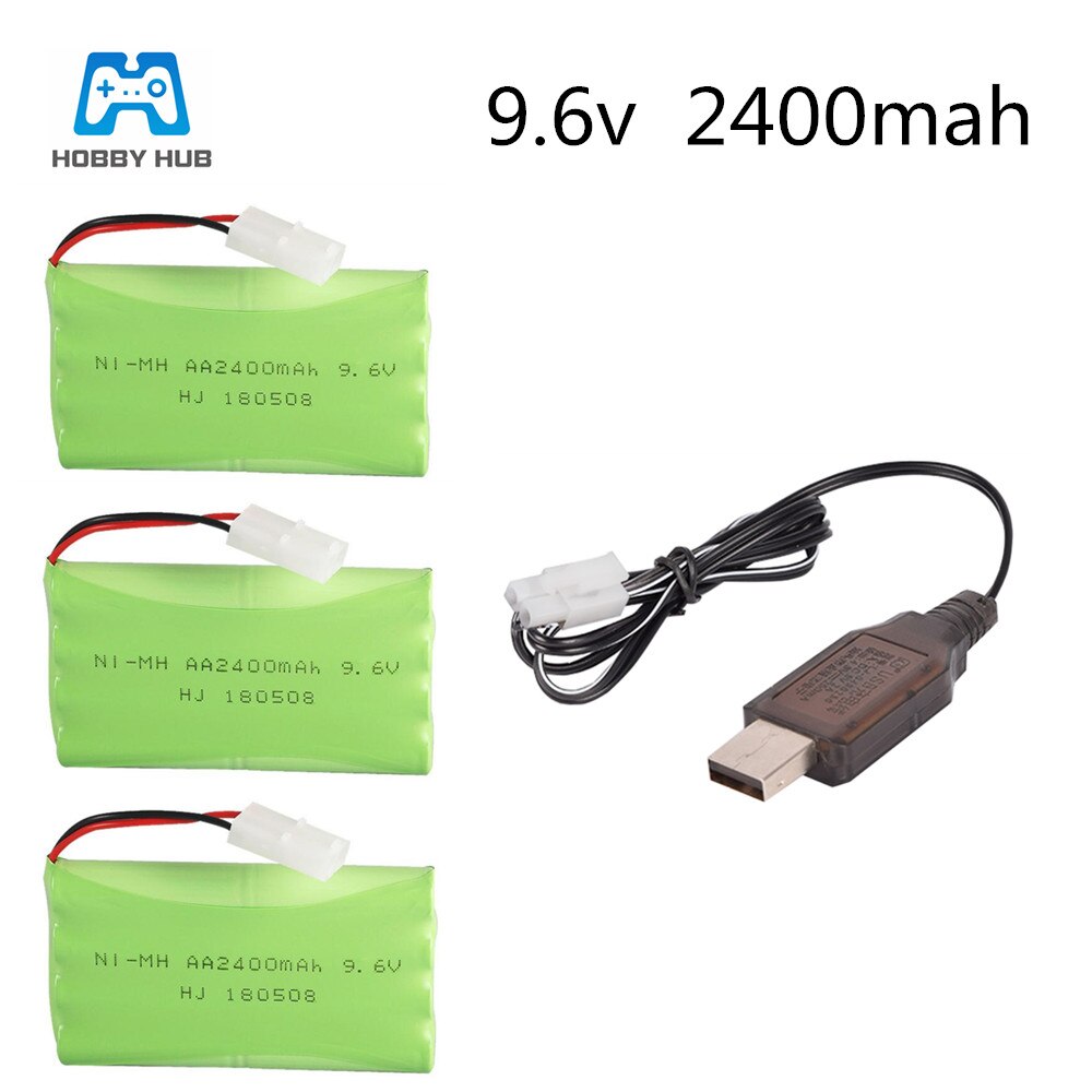 2/3/4 stuks 9.6v 2400 mah oplaadbare batterijen 9.6 v nimh aa-batterijen voor rc-speelgoed, elektrisch speelgoed, auto's, boten, wapens, verlichtingsfaciliteiten: 3 stuks met usb-stekker