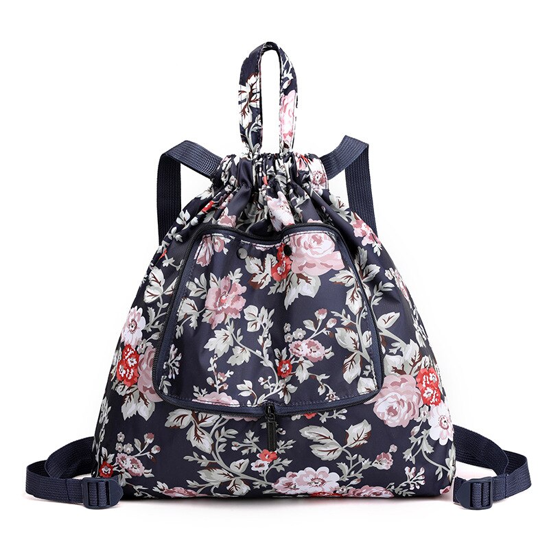 Sac à dos étanche à cordon coulissant pour femmes et hommes, avec motif de feuilles, de sport en plein air, de Fitness, d'entraînement, de gymnastique, de surf, de rangement de chaussures: Blue Small Flower