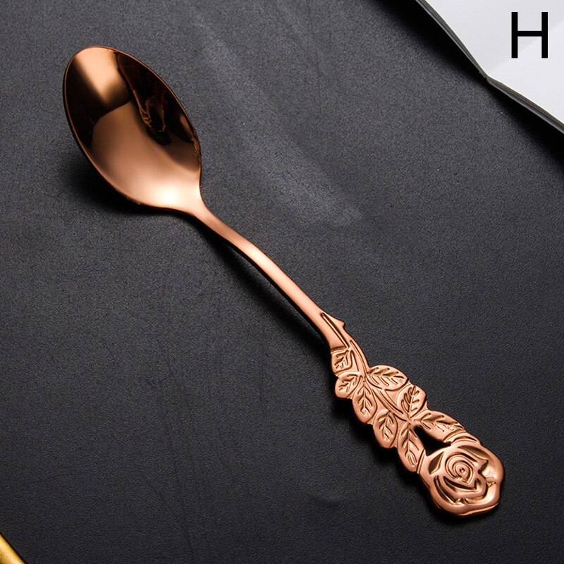 Kitchen Gadgets Ice Cream Tea Spoons Stainless Steel Cute Stirring Spoon Coffee Spoon Rose Colorful Dining Bar Tools Accessories: H