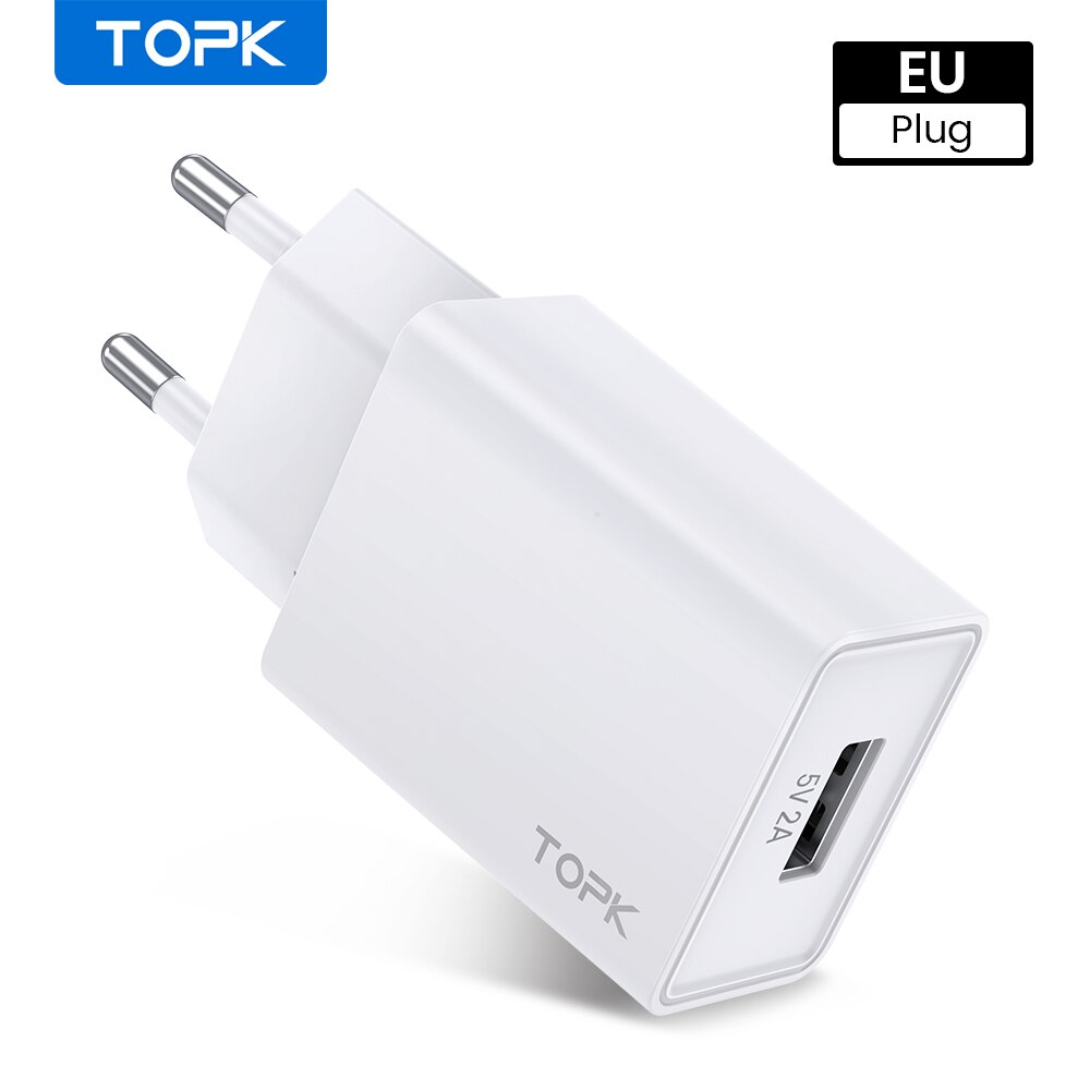 Topk B25 5V 2A Usb Charger Voor Iphone X 11 8 Snelle Wall Charger Eu Ons Adapter Mobiele Telefoon oplader Voor Samsung S10 Huawei Xiaomi: EU Plug White