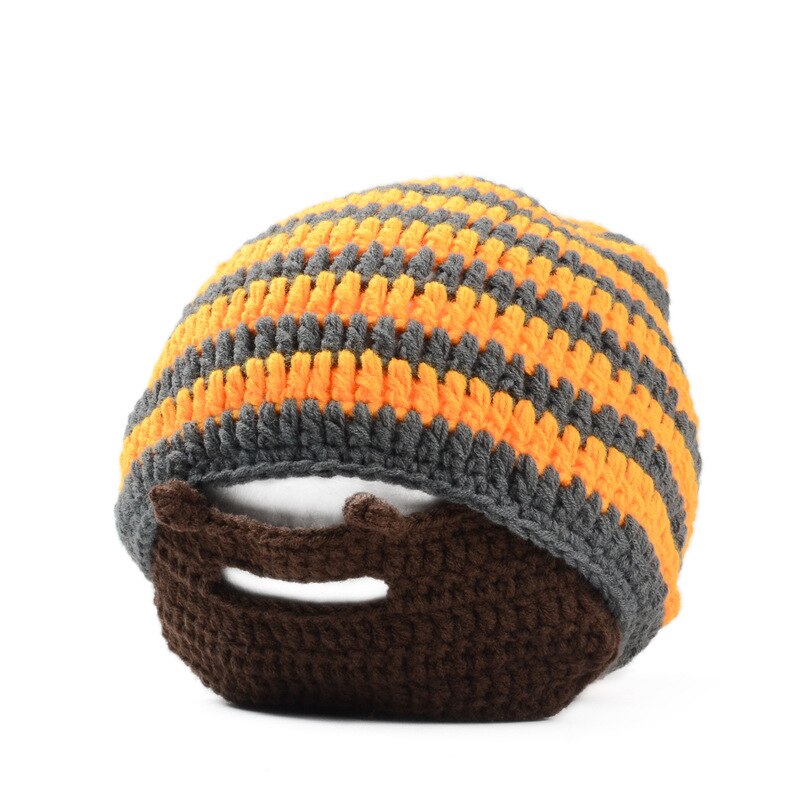 YGYEEG warm Herren Schnurrbart Mützen Coole Punk Warme Winter Neuheit Hütte Häkeln Mütze Bart Gesichtsmaske Ski Wärmer Hütte Kappen Patchwork: Orange grau Bart