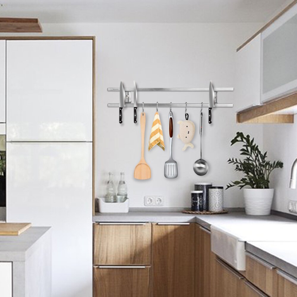 OUNONA Stainless Steel Wall-mounted Double Bar Magnetic Kitchenware Accessories Rack