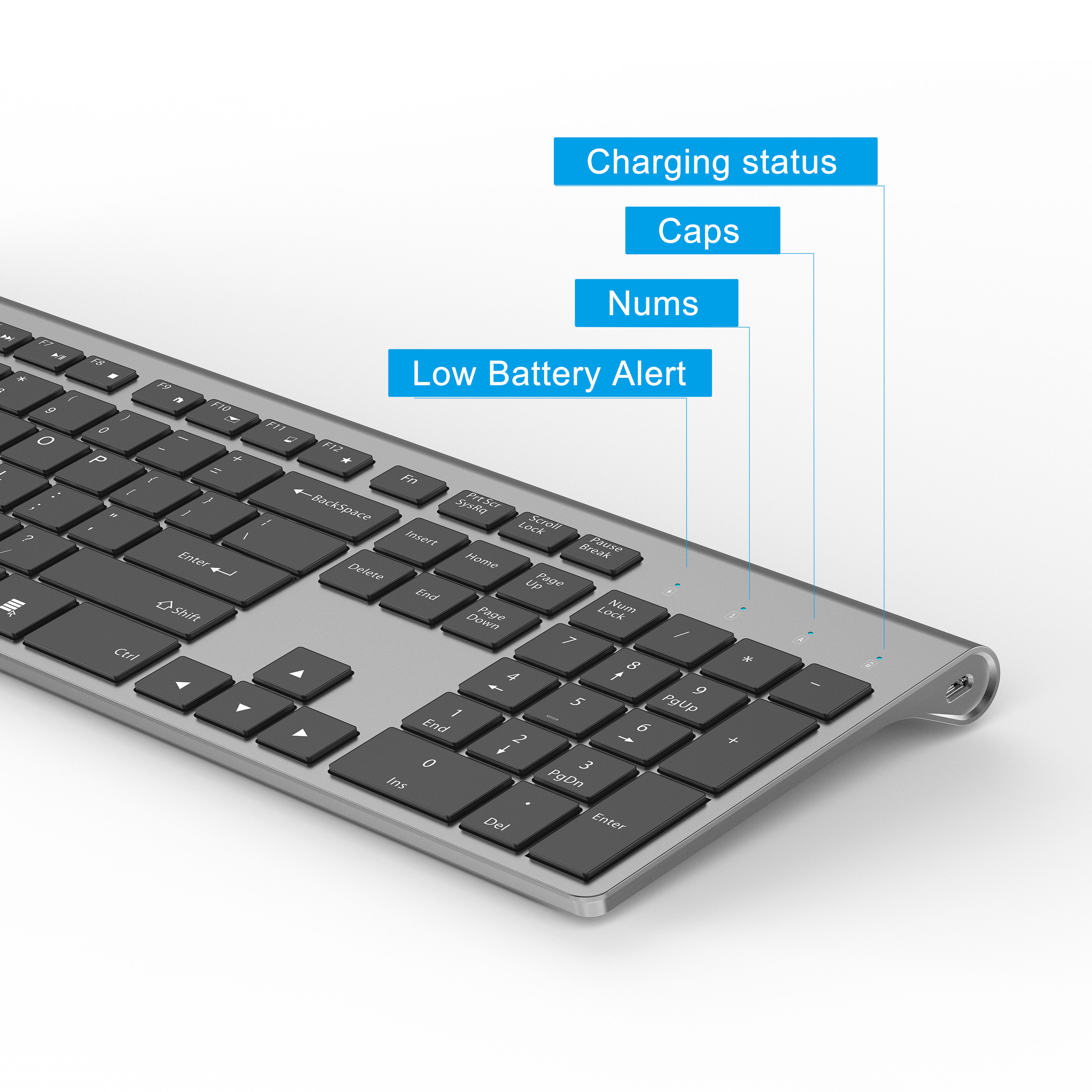 JOYACCESS Volle Größe Wiederaufladbare Drahtlose Tastatur Stille Schlüssel Ergonomische Spanisch/Italienisch/Deutsch/Französisch/Russisch/Englisch für Büro
