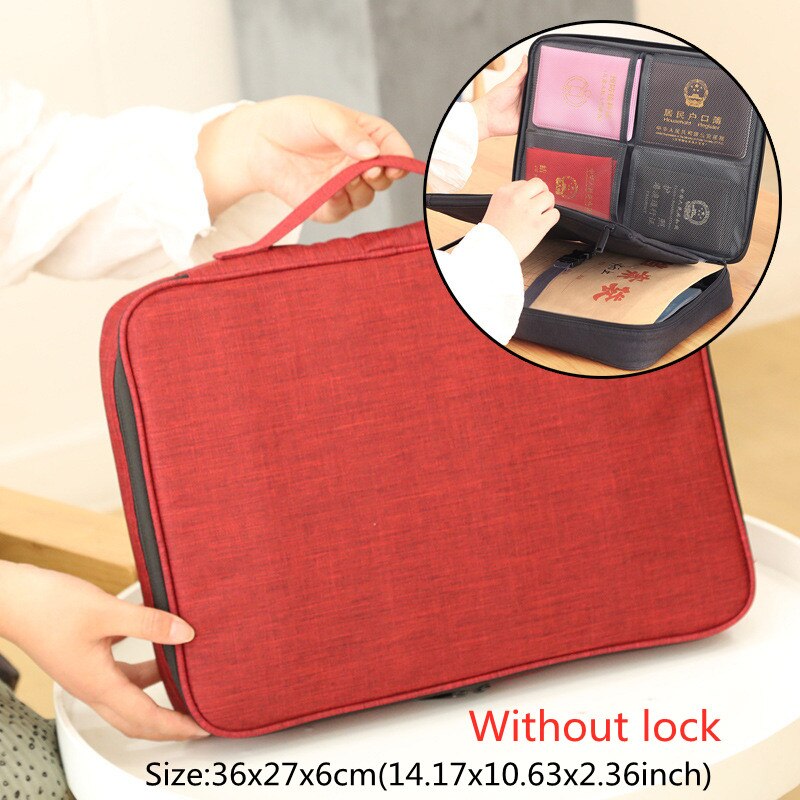 Multifunction Document Bag Business Certificate File Organizer Briefcases Household Deed Paperwork Storage Pouch Accessories: Wine Red A