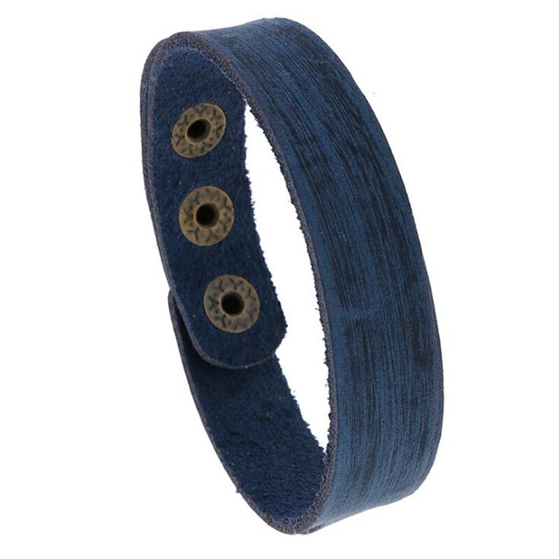 Retro Vintage Punk Style Men Bracelet Wide Leather Button Clasp Adjustable Wrap Bangles for Women Jewelry: Blue