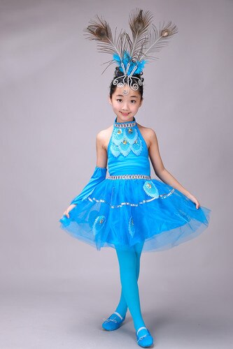 Nuevos niños Dai trajes de baile niñas trajes niñas Pavo Real baile nacional chino trajes niñas danza nacional: 130cm