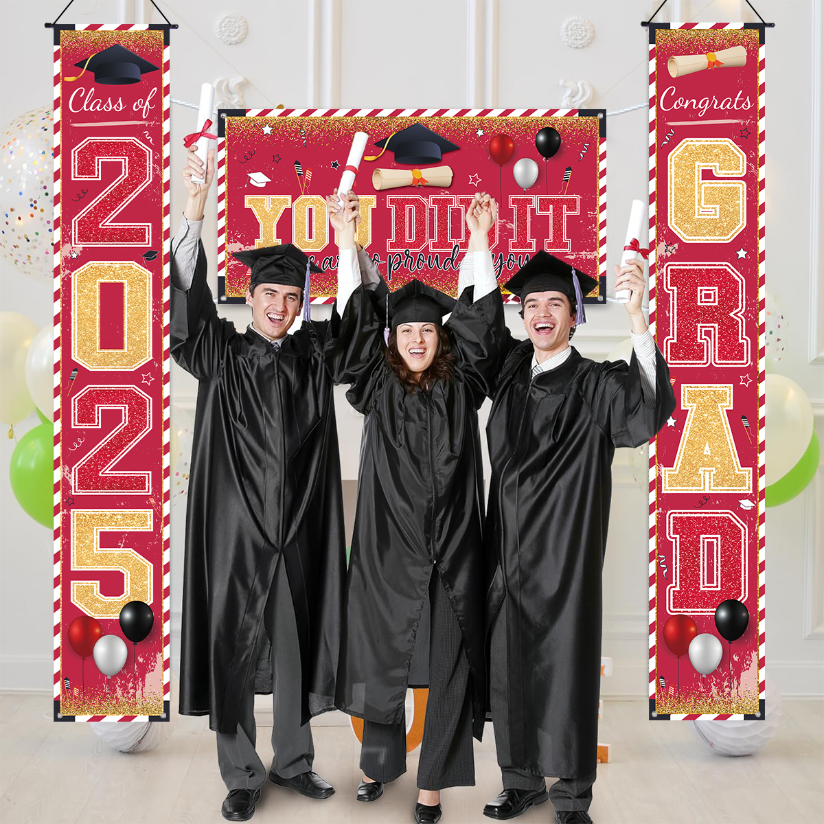1pair Graduation Porch Sign Banner Large Congrats Grad Party Supplies Class of Decor Door Banner For Graduation Party