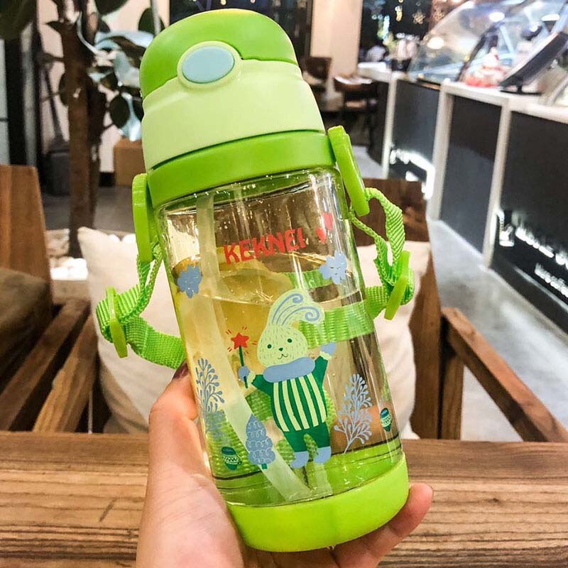 350ml Baby Feeding Cup with Straw Children Learn Feeding Drinking Bottle Kids Training Cup With Straw Taza De Bebe: 500ml Green Strap