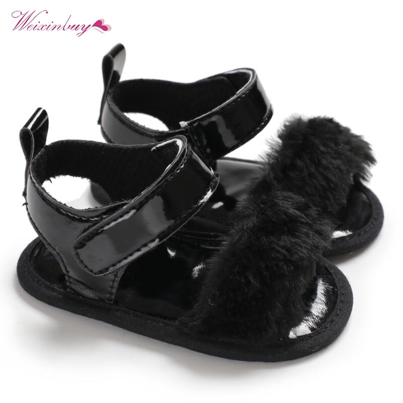 Newborn Baby Girl Sandals Baby Girls Shoes Faux Fur Skinny Baby Shoes Child Summer Baby Girl Sandals 0-18M: B / 0-6 Months