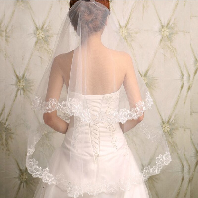 Długie welony ślubne 1.3M 4.3Ft długa koronka krawędź akcesoria ślubne dla nowożeńców Mariage panna młoda Welon ślubny Welon