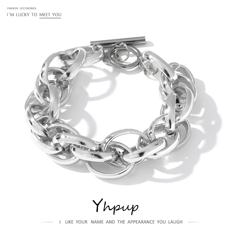 Yhpup Verklaring Aluminium Metalen Ketting Bangle Armband Voor Vrouwen Punk Aluminium Armband Party Gala Pulseras Sieraden