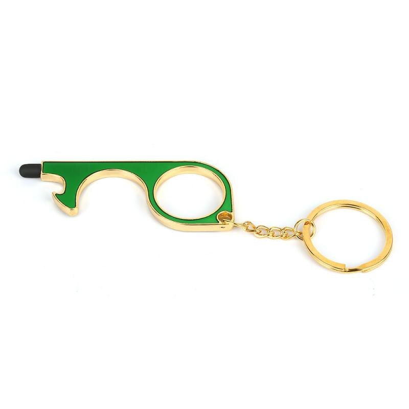No Touch Open Door Tool Beer Trigger Touch Screen Key Chain Anti Contact Door Opener Tool Contactless Safe Elevator Artifact: green