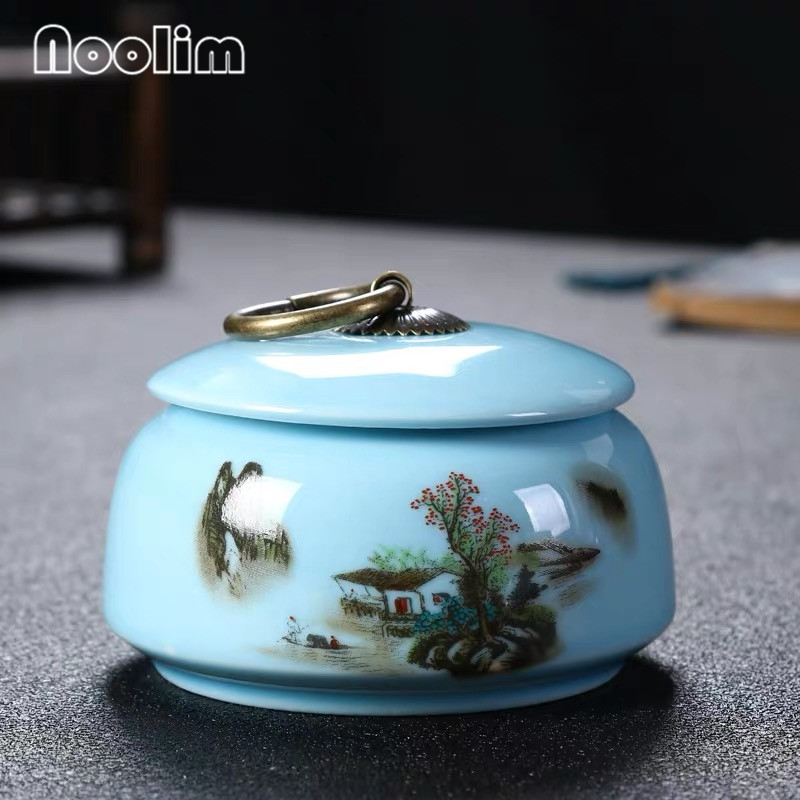 Portable Travel Ceramic Sealed Pot Small Storage Box Household Tea Caddy Canister with Lid Kitchen Spice Jar: E