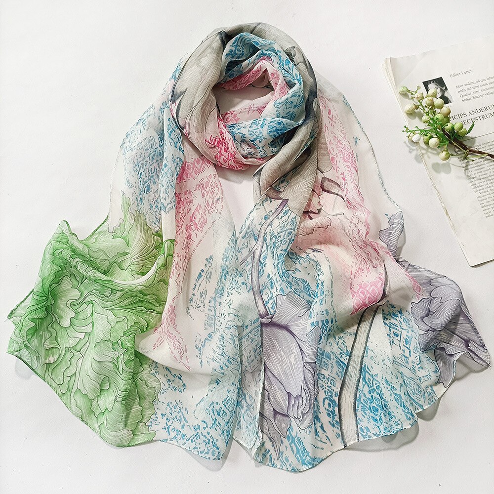 Women Foulard Gradient Flower Georgette Scarf Bandana Shawl Hijab Summer Sun protection
