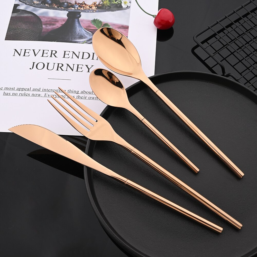 Mirror Luxury Gold 1/2/4Set Flatware Cutlery Set 18/10 Stainless Steel Dinnerware Western Fork Spoon Knife Set Silverware Set