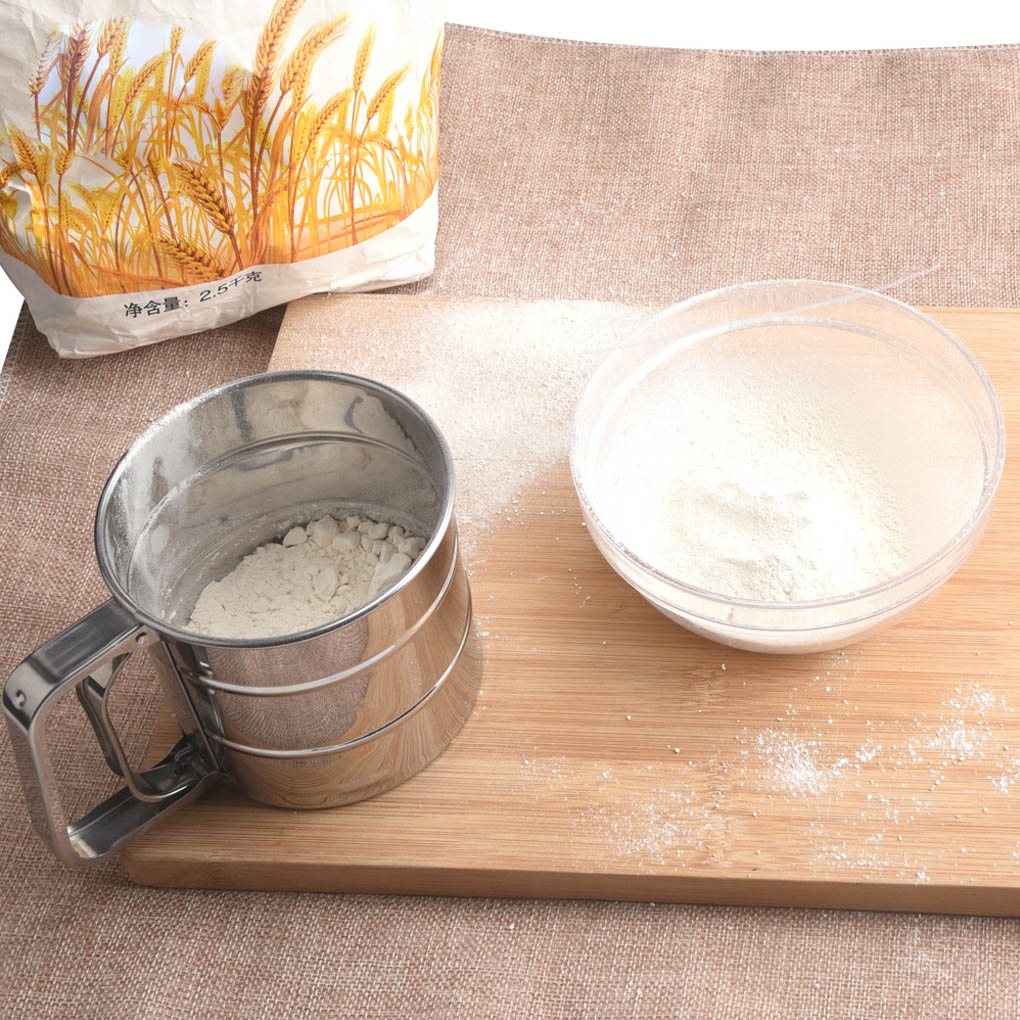 Flour Sieve Cup Stainless Steel Shaker Sieve Cup Mesh Crank Flour Icing Powdered Sugar Sifter