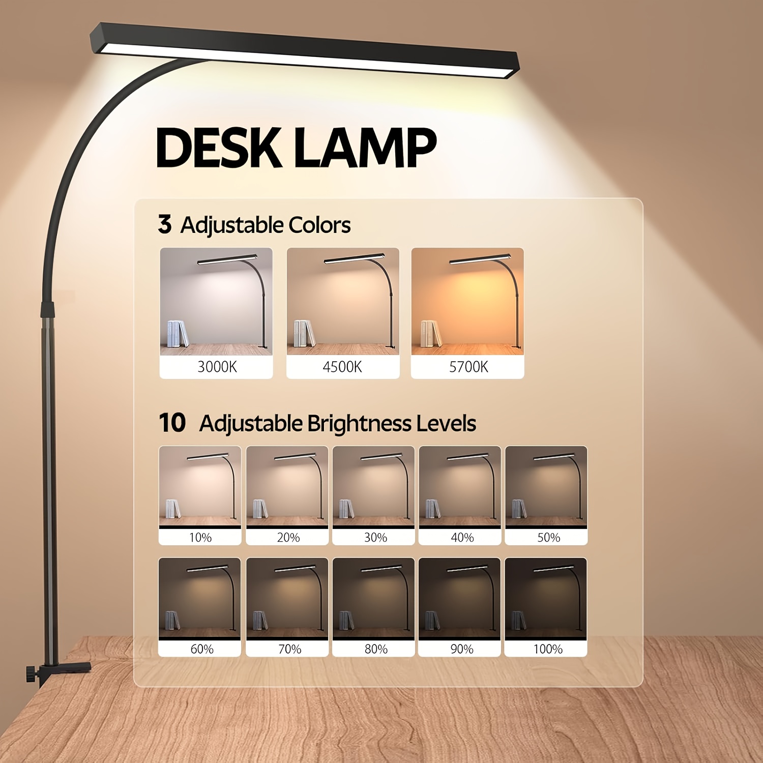 Luce per schermo antiriflesso USB Luce notturna Lampada da lettura a LED con morsetto Luce a collo di cigno flessibile dimmerabile a 360 gradi