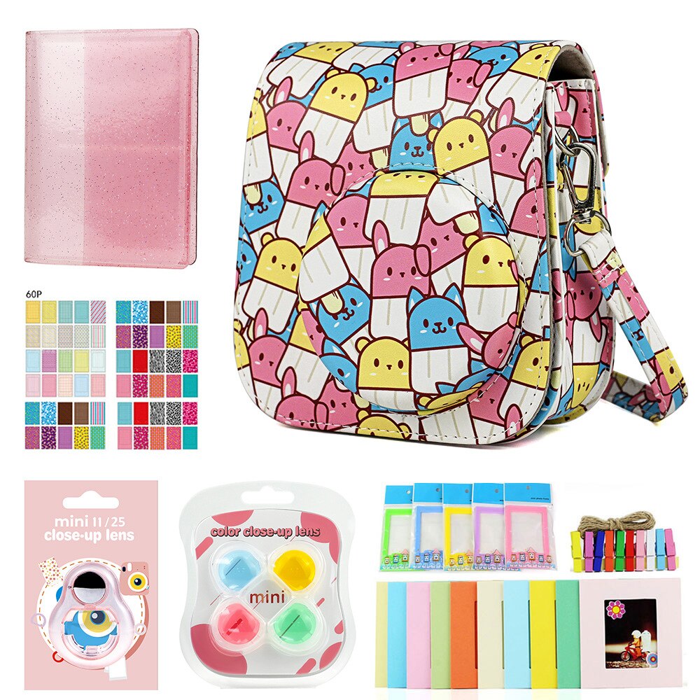 Fujifilm-Kit de accesorios para cámara Instax Mini 9, 8, 8 +, bolsa con correa para el hombro, álbum de fotos, marco de película, filtros, juego de lentes para Selfie: color bear