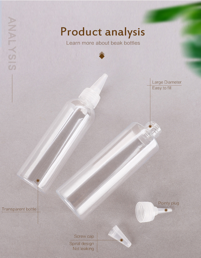 Gennemsigtig plastik næb flaske tom flaske underflaske squeeze emulsion små tomme flydende maling flaske spids farvestof flasker