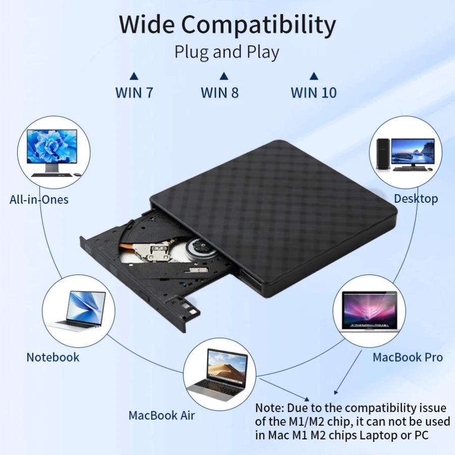 USB3.0 Type-C Slim External 2 In 1 DVD RW CD Writer Drive Burner Reader Player Optical Drives For Laptop PC Portable DVD Burner
