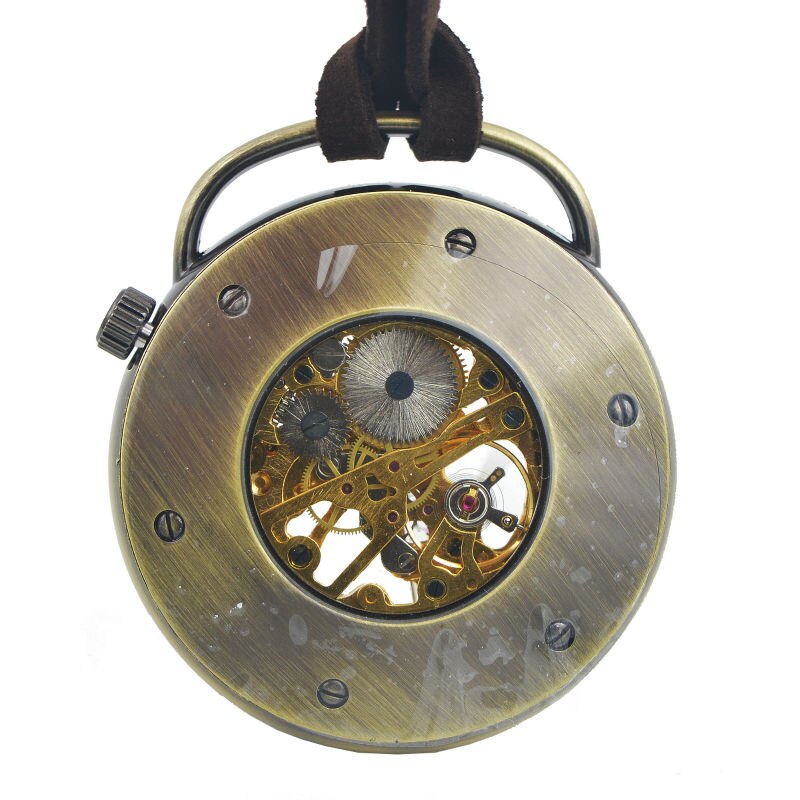 SHUHANG Mens Skeleton Zakhorloge Mechanische Beweging Hand Wind Romeinse Cijfers Vintage Stijl Reloj De Bolsillo