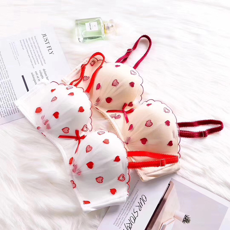 Liefde borduren kleine naadloze meisjes intimi jonge dames beha en panty set mode vrouwen sexy ondergoed brasserie sets