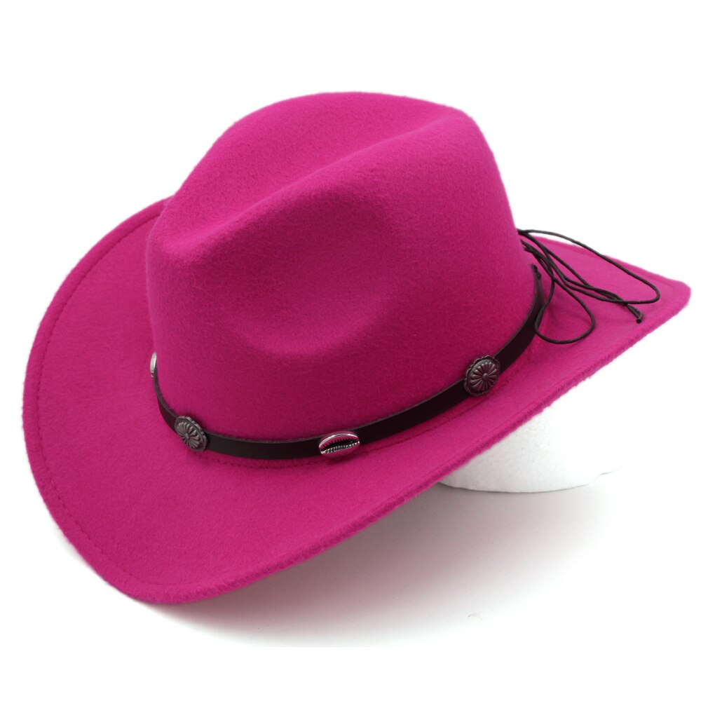 Mistdawn vintage stil bred skygge western cowboy hat cowgirl cap australsk stil hat m / læderbånd størrelse 56-58cm: Rosenrød