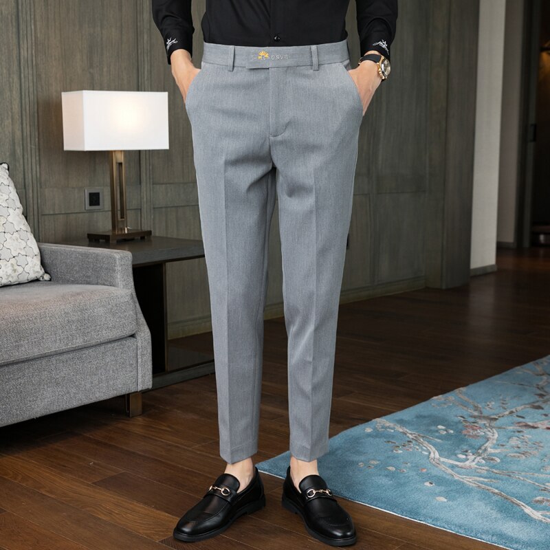 Krysantemum broderi menn business kjole bukser casual slim fit dressbukser bryllup kontor sosiale bukser pantalon homme 28-36