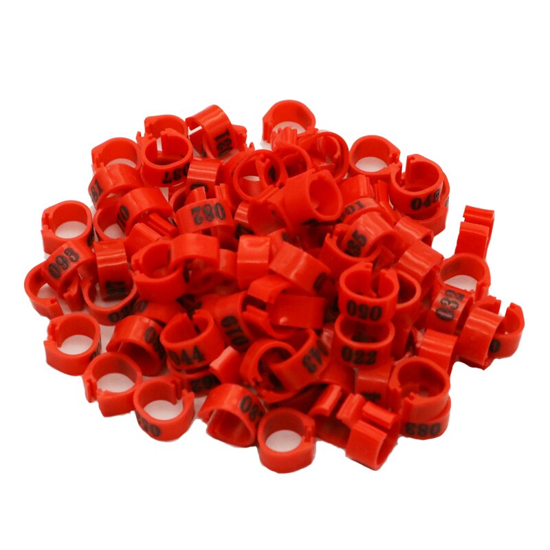100 stks Binnendiameter 12 MM 14 MM Duif Vogel Plastic Clip Ringen Duif gekleurde voetring Nr.1-100 Gevogelte Beenbanden: L / Rood
