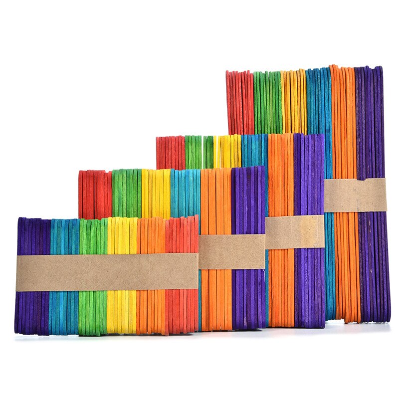 50Pcs Wood Ice lolly Stick Natural Wooden Ice Cream Sticks Kids Hand Craft Making Ice Cream DIY Popsicle Sticks Tools